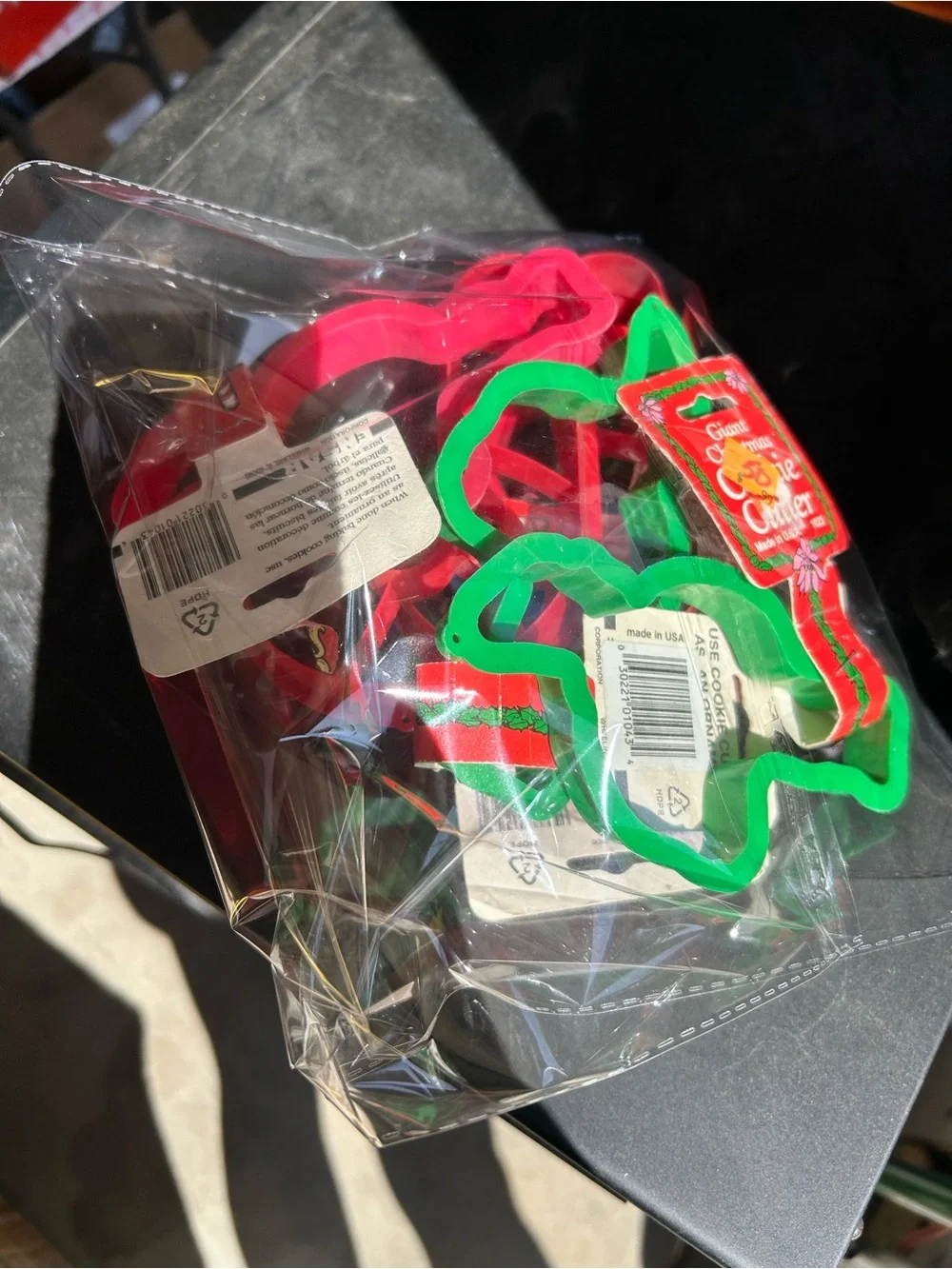 Vintage set of 6 NOS Holiday Candy Cane & Santa Cookie Cutters - Red & Green